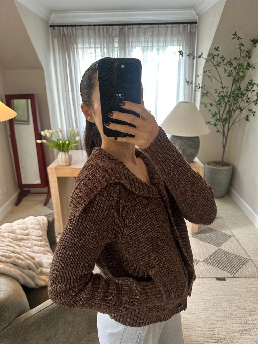 Banana Republic Organic Cotton Brown Ribbed Button-Up Cardigan